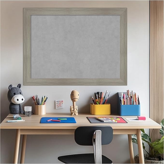 Amanti Art Grey Framed Magnetic Board 24x32 Medium Vision Board for use with Magnets, 100% Metal Sheet to Display Items as Office Decor or for Home Organization in mudroom, Kitchen or Kids Room