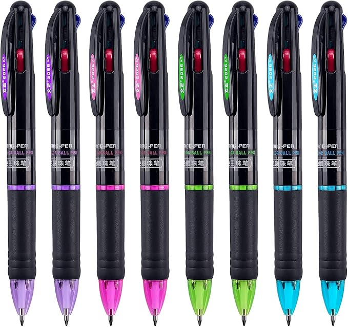 Bribobo 8 Pack Multicolor Ballpoint Pens 4-in-1 0.7mm Colored Retractable Ballpoint Gift Pens for Office School Supplies Students Gift
