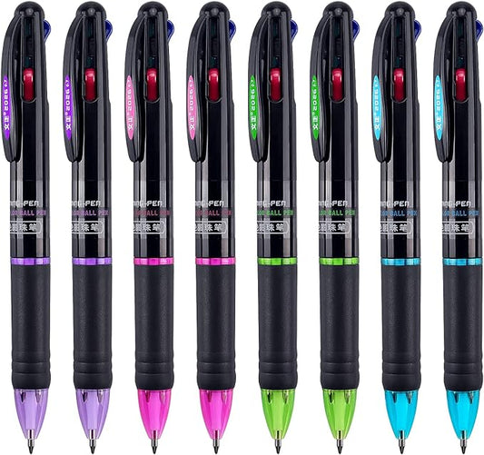 Bribobo 8 Pack Multicolor Ballpoint Pens 4-in-1 0.7mm Colored Retractable Ballpoint Gift Pens for Office School Supplies Students Gift