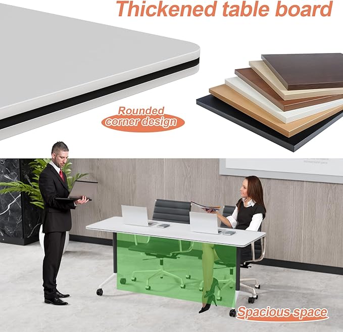 Conference Table Flip Top Mobile Conference Room Tables,Folding Conference Table with Wheels,Large Meeting Training Seminar Table Saving Space for Office Classroom(12A,70.8'')