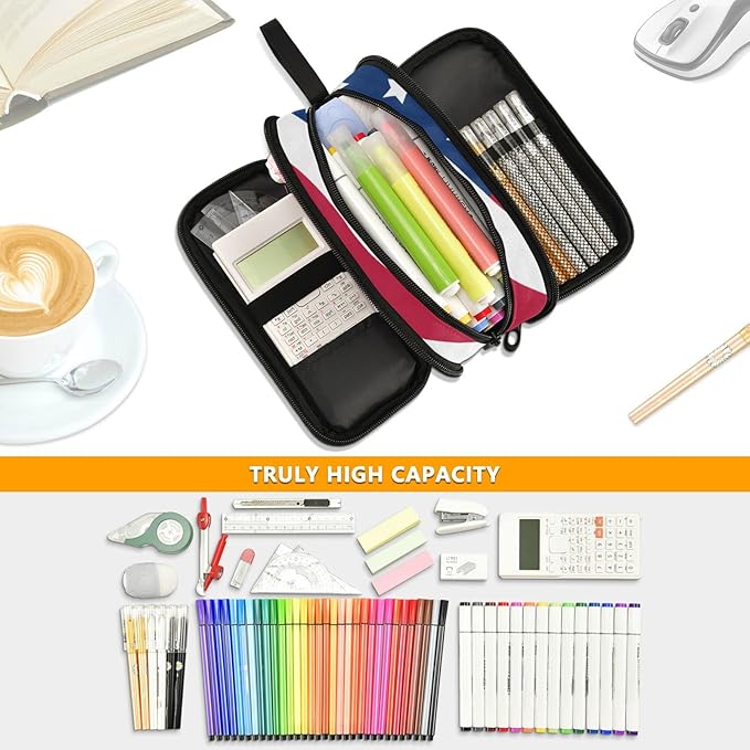 BOENLE USA American Flag Pencil Case Box Boys Girls Large Pencil Pouch Zipper Compartments Big Capacity Stationery Pen Bag Organizer for Kids Teens Adults School