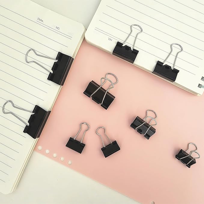 76 Pcs Black Binder Clips Paper Clamps Set Assorted Sizes Large Medium Small for Office School and Home