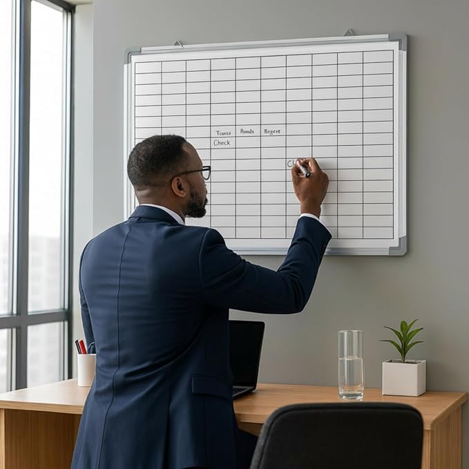 Lined Whiteboard Blank Grid Aluminum Frame Dry Erase Board Reusable Wall Mounted Board for Scheduling, to Do Lists Weekly Planning Home Work(24 x 18 Inch,Whiteboard with Grid)