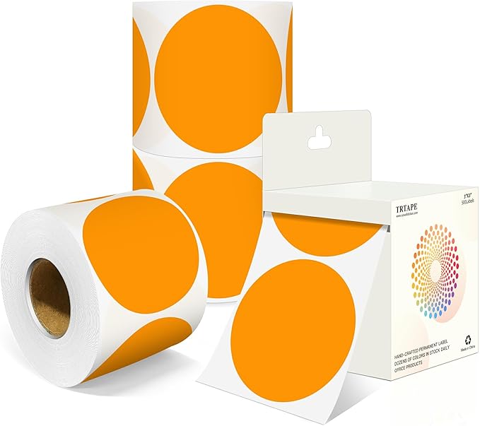 3 Inch Round Colored Dot Stickers, 2000 PCS, 4 Rolls in Dispenser Box - Orange Circle Color Coding Labels Dot Labels for Office, Home, Inventory Organizing