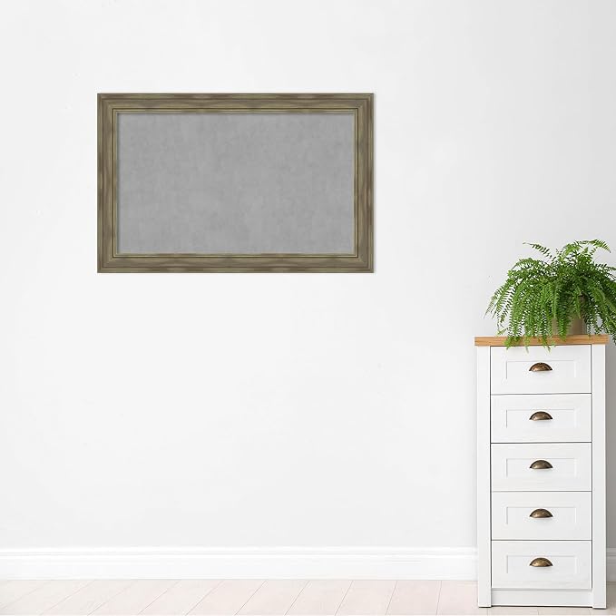 Amanti Art Grey Framed Magnetic Board 30x46 Large Vision Board for use with Magnets, 100% Metal Sheet to Display Items as Office Decor or for Home Organization in mudroom, Kitchen or Kids Room