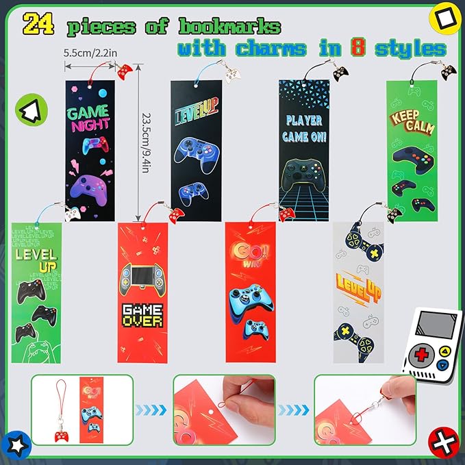 Kolewo4ever 148 Pieces Video Game Theme Stationery Set:100 Pcs Video Game Pencils 24 Pcs Game Pattern Mini Spiral Notepad Memo Pad 24 Pcs Game Metal Charms Bookmarks (Video Game)