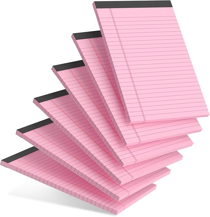AILZFEI 6pcs Small Note Pad 5x8 College Ruled Pink Legal Pads Paper Notepads 6 Pack Study Back Writing Pads 5 x 8 Legal Pads Perforated Narrow Ruled Pads of Paper Pink