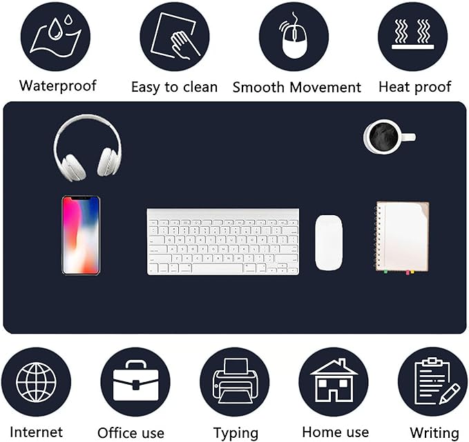 PU Leather Desk Pad Protector Gaming Mouse Pad Non Slip Desk Mat for Keyboard and Mouse Waterproof Desk Writing Pad for Office and Home Desk Accessories(Dark Blue, 31.5 * 15.7)