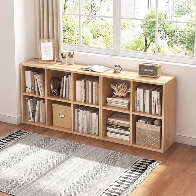 NELYE 6 Cube Organizer Bookcase - Fabric Storage Bins Container, Open Shelf Simple Compartments Bookshelf, Oak