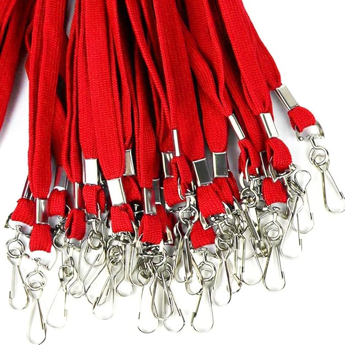Ollain Badge Lanyards Flat Lanyard Swivel Hooks Durably Neck Bulk Lanyards with Clip for Women/Men Business Card ID Employee Student Lanyards (Red, 100 Pack)