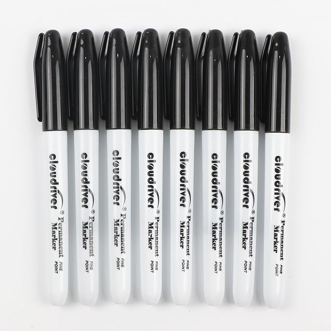 cloudriver Black Permanent Markers Fine Tip, 60 Packs Permanent Markers Bulk, Quick Drying & Fade Resistant, Permanent Marker Set Works on Plastic,Wood,Stone,Metal and Glass for Doodling, Marking