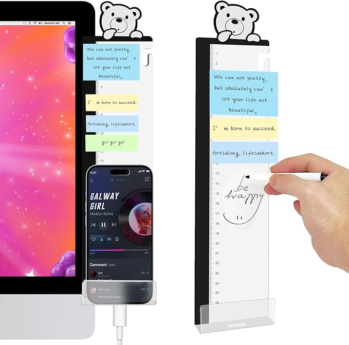 Office Desk Accessories 2pcs Multifunction Computer Monitor Memo Board - Office Supplies for Women Men Computer Sticky Note Holder Home Decor (Bear cub Monitor Memo Board with Clip)