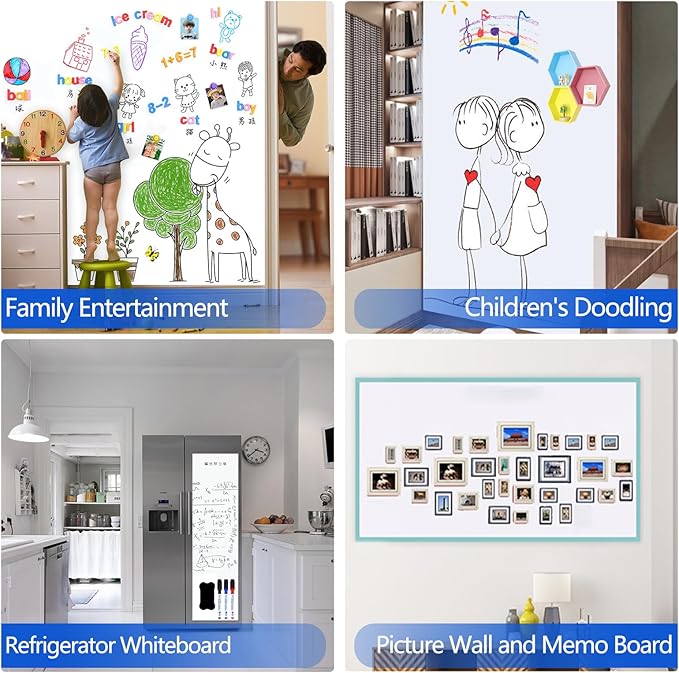 Magnetic Dry Erase Whiteboard Paper with Adhesive, 38" x 19" White Board Film for Wall, Easy to Write and Clean Dry Erase Board for Office, Classroom, Home, Include Marker, Magnetic Eraser and Magnets