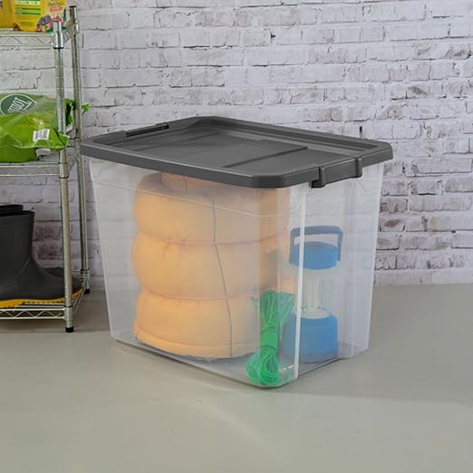 Sterilite 4-Pack Modular Stacker Box, Durable Clear Plastic Storage Bins with Latching Lids, 108 Quart - Stackable Organizing Container Boxes for Closet, Bathroom, and Office