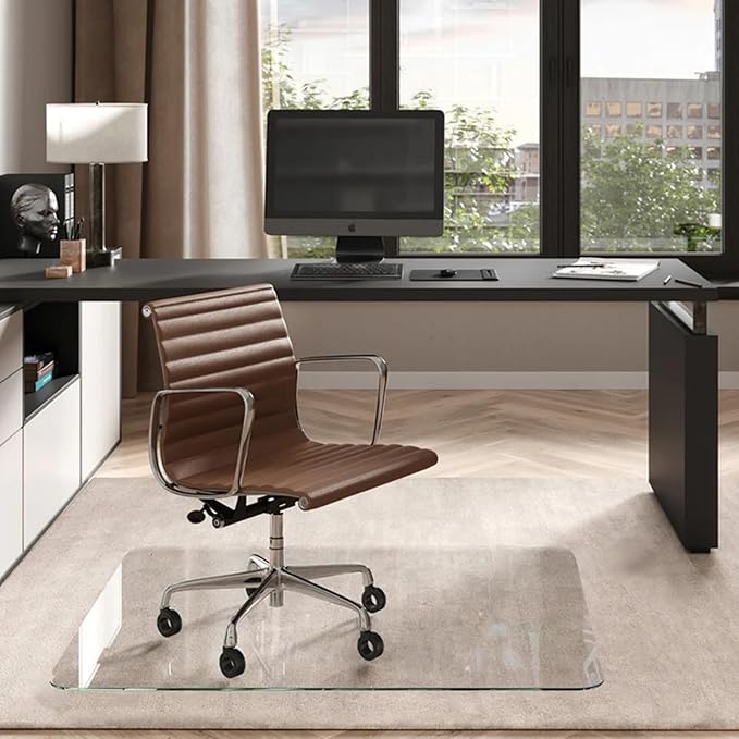 Vitrazza Glass Chair Mat 46” x 60” Superior ¼ Thick, Luminoso Low-Iron Ultra Clear, Certified Tempered Safety Glass, Delivers a Smooth Glide, Protects Carpet or Wood, Beautiful in Home or Office.