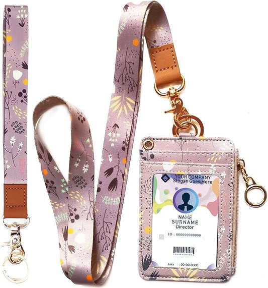 bolimoss Wallet Lanyard for id Badges,lanyards for id Badges for Women, Fashion Badge Holder with Zipper（Purple Gray）