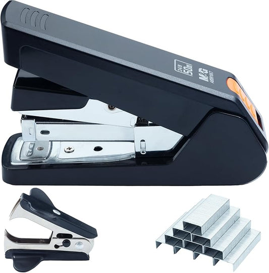 M&G Effortless Stapler 50 Sheet Capacity One-Touch Stapling, Heavy Duty Desktop Stapler Includes 1000 Staples and Remover, Portable Handheld Staplers for Home Office (Black)
