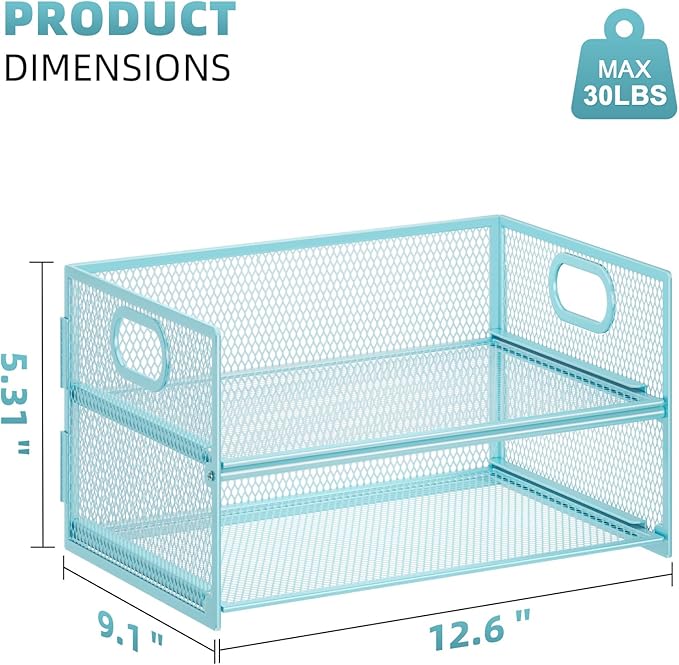 Marbrasse 2 Tier Paper Organizer Letter Tray, Mesh File Organizer with Handle, Paper Sorter Desk Organizer for Home Office Supplies - 2P Blue