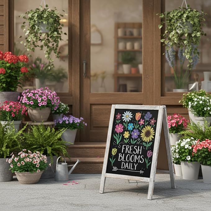Henoyso 2 Pcs 16" x 10" Small Chalkboard Easel Tabletop Chalkboard Signs Menu Wooden A Frame Sandwich Board for Table, Double Sided with 2 Erasers for Bar Parties Display Home Decor(White)