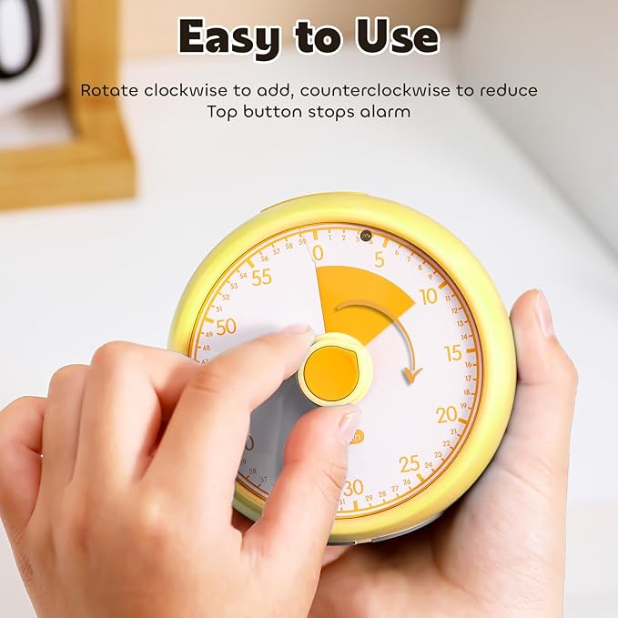 Visual Timer 60-Minute Countdown Timer with Optional Alarm, Focus Tool for ADHD & Autism, Time Management for Homework, Chores, Office, Kitchen, Teaching & Study Routines (Yellow)