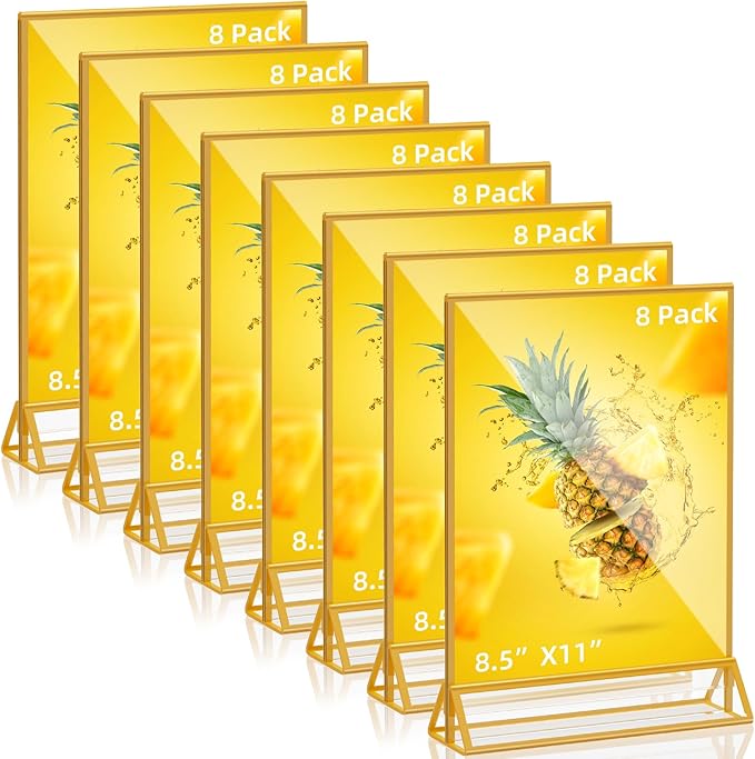 PPH-Sisy Acrylic Sign Holder 8.5x11 Clear Acrylic Frames Display Stand Double Sided Table Menu Holders for Wedding Table Numbers Restaurant Photos（8 pcs）