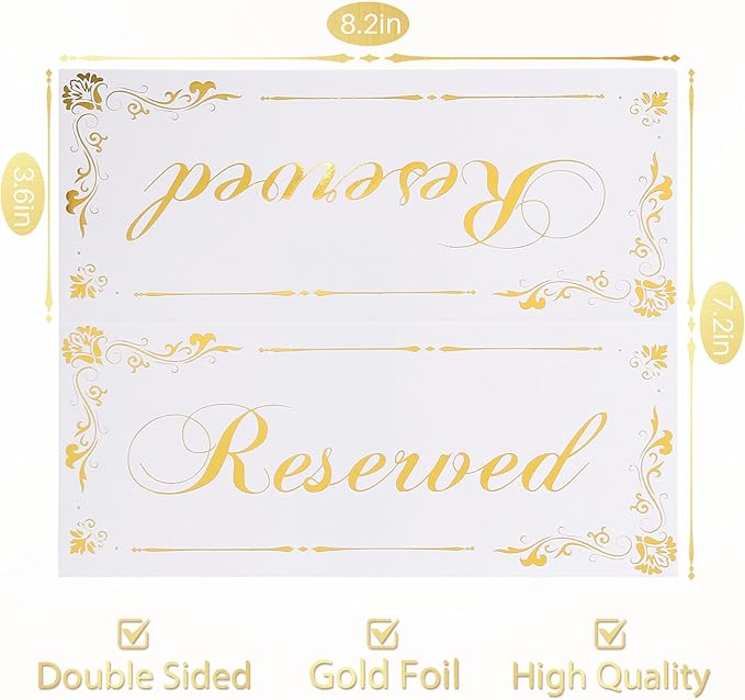 20 Pack Reserved Table Signs White Reserved Table Tent Card with Gold Foil Design for Wedding Party Restaurant - Double Sided Reserved Sign Table Tent Place Cards for Event