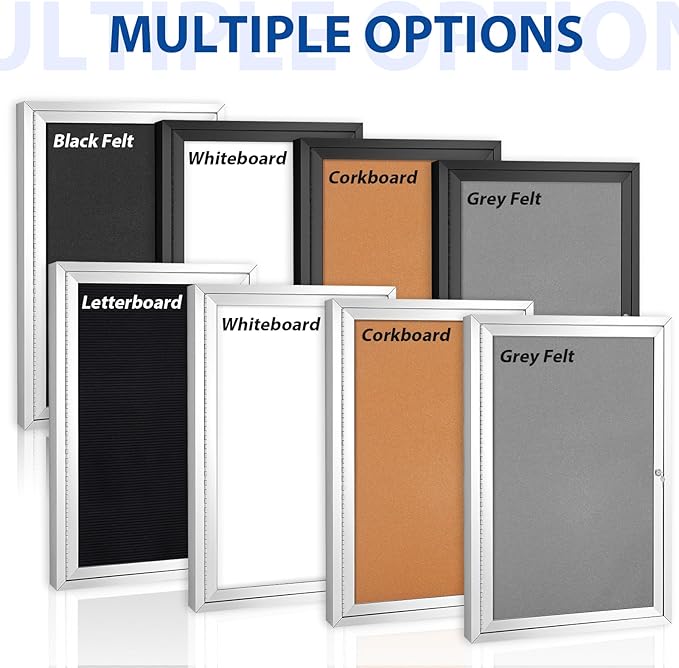 S SWANCROWN Outdoor Bulletin Board Weatherproof 36x24in, Enclosed Bulletin Board Wall Display Case Grey Felt Board for Office School Commerce,Black Aluminum Frame
