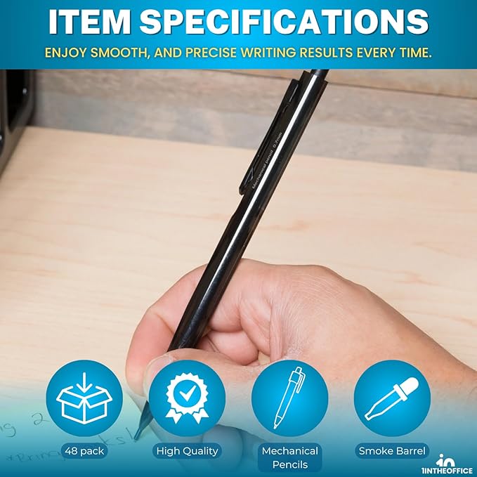 1InTheOffice Mechanical Pencils 0.7mm, HB2.5, Black Lead, 48 Pack
