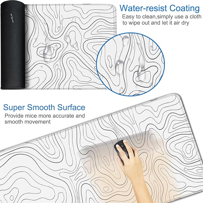 Extended Mouse Pad, 31.5x15.7 inch Large Gaming Computer Keyboard Mouse Mat, Water Resist Non-Slip Mousepad Rubber Base Long XXL Desk Mouse Pad for Work & Gaming, Office & Home, White Black Lines
