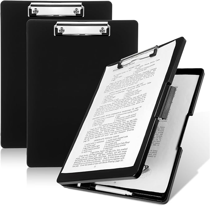 Afcabakila 3 Pack Clipboard with Storage, Foldable Clipboard Organizer with Pen Holder, Heavy Duty Plastic Writing Board for Nurse, Teacher, Student, Office Supplies, Black
