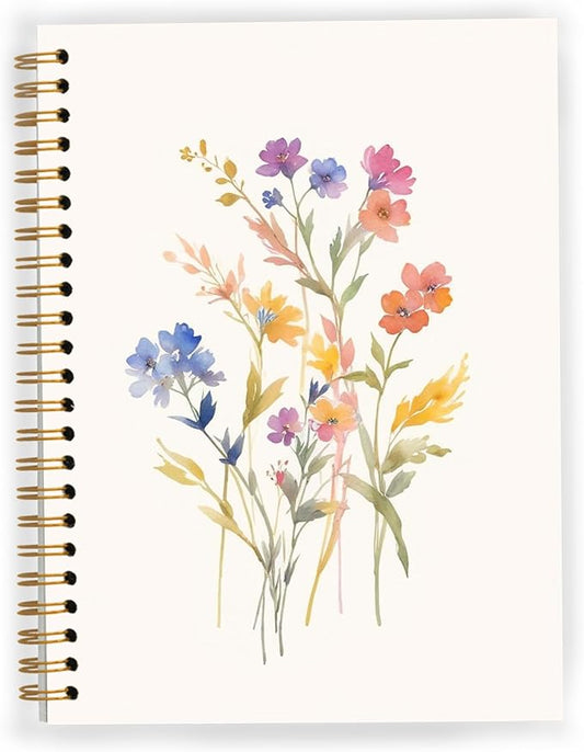 JWVK Vintage Wild Flower Botanical Plant Notebook 05,Rustic Spring Floral Cottagecore Notebook Journal for Work Office School Student Teacher,Hardcover Spiral Notebook 5.5x8.7