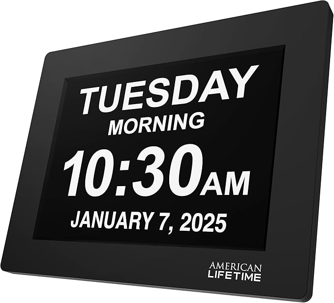 American Lifetime New 2026 Dementia Clock Large Digital Clock for Seniors, Large Display with Custom Alarms, Calendar Clock with Day & Date for Elderly, Clear Numbers Alzheimer Digital Clock Black