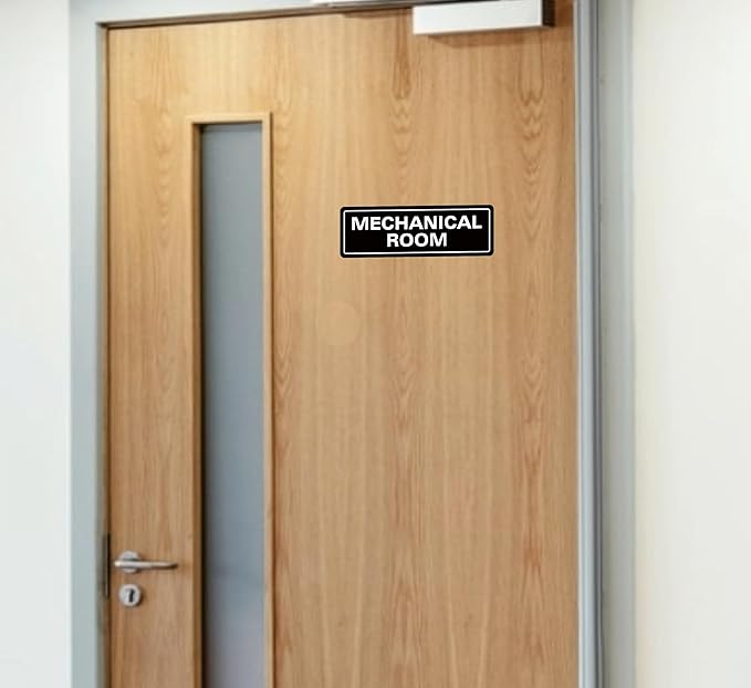 Mechanical Room Sign – Equipment Room Sign, Premium Durable Acrylic Material, Super Strong Self-Adhesive, Quick Installation, Suitable For Home And Business (9 × 3 Inches, Black)