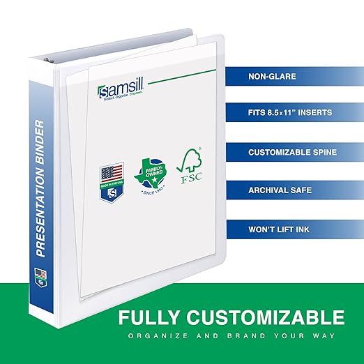 Samsill 1 Inch 3 Ring Binders, Made in USA, Economy Round Ring, Clear View Cover, 200 Sheet Capacity - for School, Home, Office - White, 24 Pack