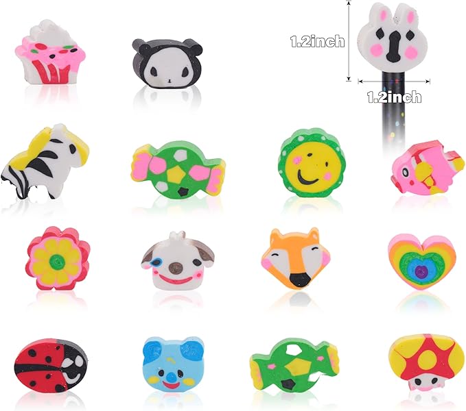 200 Pieces Cartoon Cute Animal Pencil Erasers Pencil Eraser Toppers Rabbit Zebra Mushroom Ladybug Pencils Caps for Students School Classroom Supplies