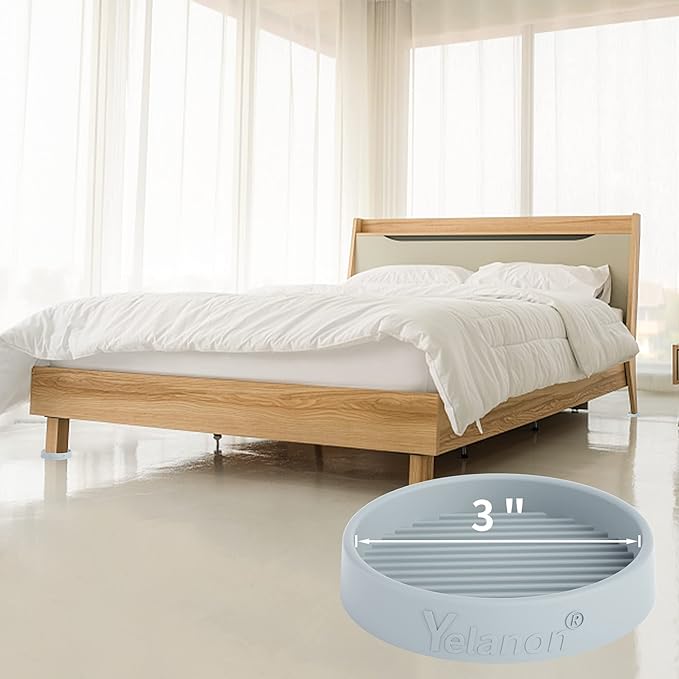 Yelanon Furniture Coasters - 8 Pcs 3'Round Rubber Furniture Caster Cups - Non Slip Pads Hardwood Floors Non Skid Grippers - Anti Slide Floor Protector for Bed Couch Stoppers Gray