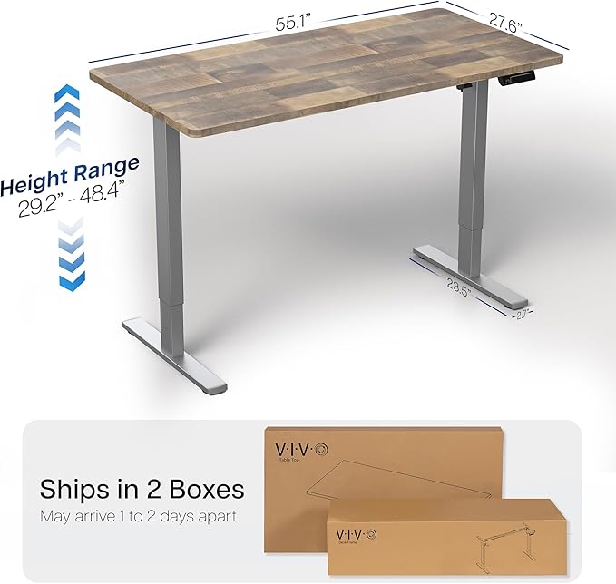 VIVO Electric 55 x 28 in Standing Desk, Memory Height Adjustment, 1B Series, Holds 220 lbs, One-Piece Reclaimed Wood Top, Gray Frame, DESK-KIT-1G55P