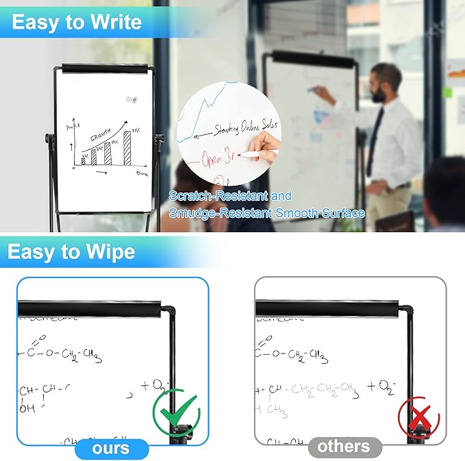 White Board Easel Office Portable Dry Erase Boards with Stand, Flipchart Easel Height Adjustable 36x24 inches, Perfect for Classroom, Preschool, Homeschool, Restaurant and Presentation (Black)