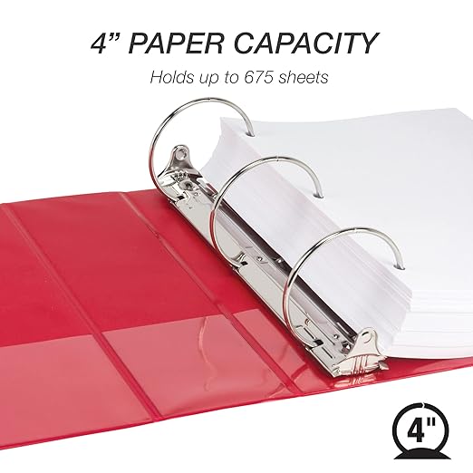 Samsill 4 Inch 3 Ring Binder, Made in USA, Economy Round Ring, Clear View Cover, 675 Sheet Capacity - for Schooo, Home, Office - Ruby Red
