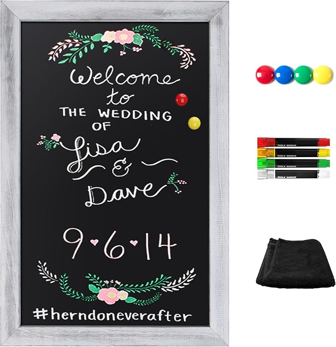 SELEAD Magnetic Chalkboard Words Sign - 20" x 30" Solid Wood Rustic White Wide Frame Wall Decor Display Board Pizarra for Wedding, Business, Restaurant