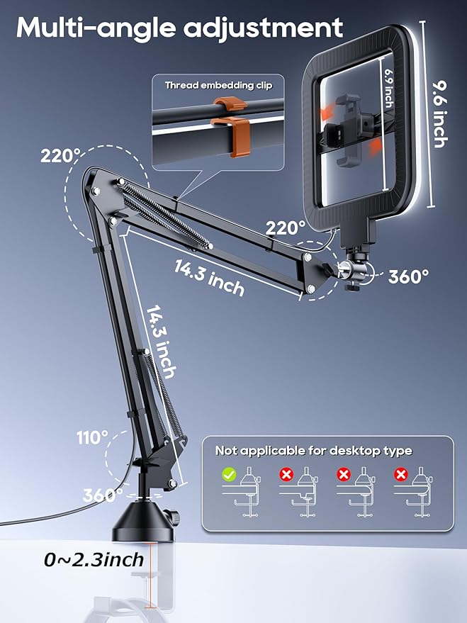 CACENCAN Camera arm Mount (Black (with Light)