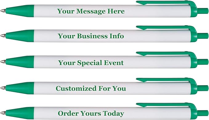 RevMark Personalized Ballpoint Pen, Custom Printed Name, Business or Event Information, Timeless Advertising, USA Made Pens, Promotional Marketing, Smooth Black Ink, Bulk Pack (Green,500 Ct.)