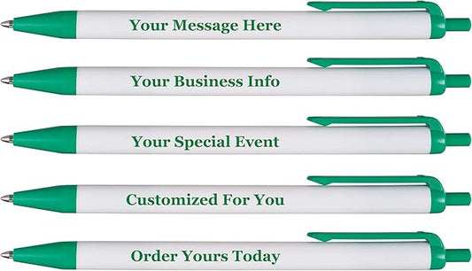 RevMark Personalized Ballpoint Pen, Custom Printed Name, Business or Event Information, Timeless Advertising, USA Made Pens, Promotional Marketing, Smooth Black Ink, Bulk Pack, (Green,100 Ct.)