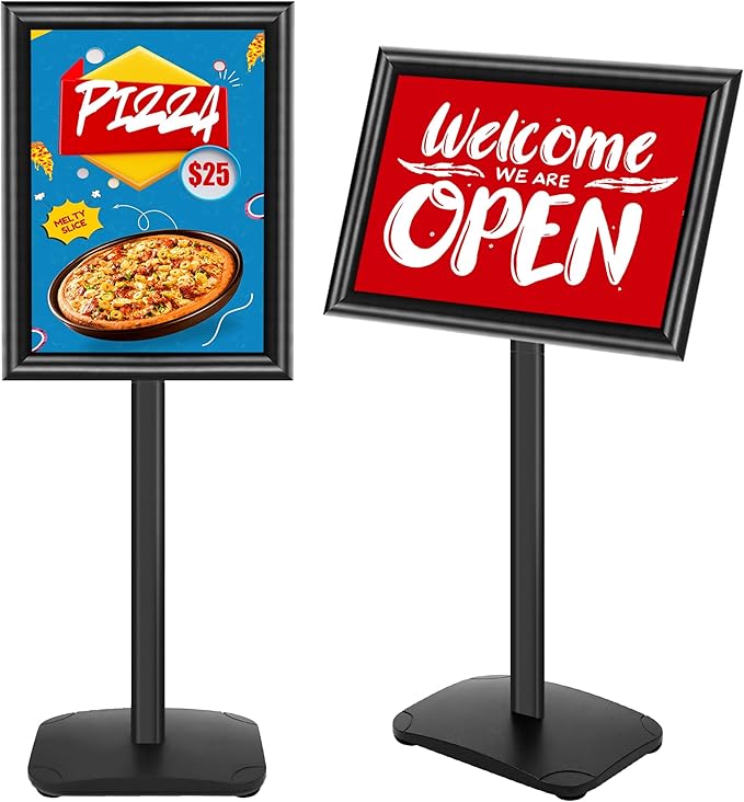 VAIIGO Heavy Duty Sign Holder Stand 11x17 Inch - Pedestal Floor Standing Sign Holder with Weighted Base - Vertical & Horizontal Poster/Menu Stand for Indoor/Outdoor Business Store Advertising, Black