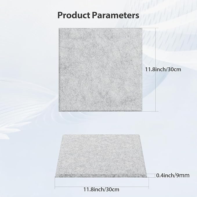 Amantech 12 Pack Acoustic Panels Self Adhesive Sound Proof Foam, High Density Sound Acoustic Panel, 12X12X0.4 Inch Square Panels in Home, Office, Reccording Room, Studio,and more(Silver Gray)