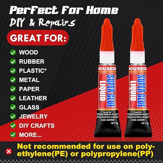 WOUSEDO 24 X 3g Super Glue Liquid, Clear Strong Adhesive,Fast Drying Cyanoacrylate Glue for Wood, Rubber, Leather, Hard Plastic, Metal, DIY Crafts and More