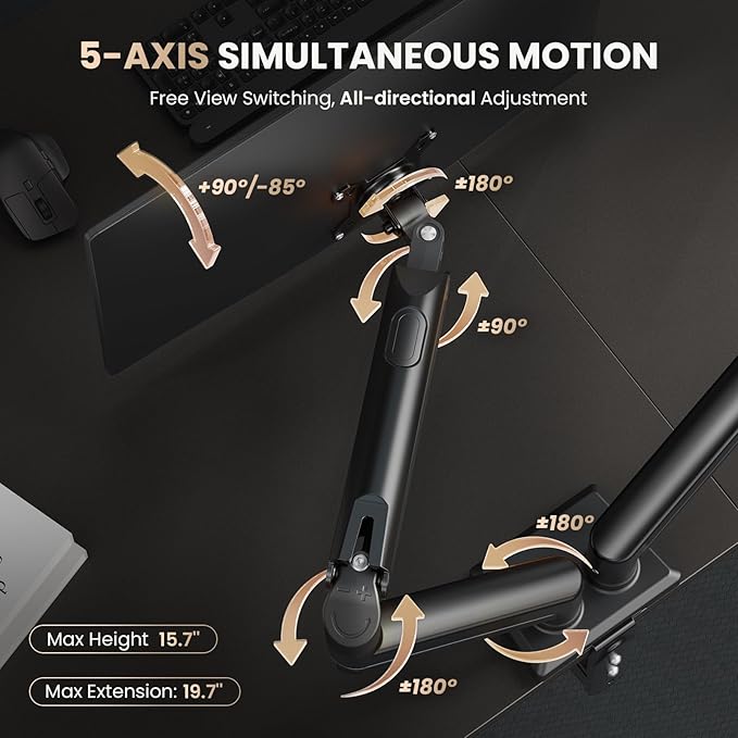 SIAGO Dual Monitor Stand, 15 to 32 Inch Monitor Arm, Adjustable Monitors Mount with C-Clamp and Grommet Installation, Made of Iron and Al, VESA Monitor Stand for Desk - Fits 4.4 to 19.8lbs Monitors