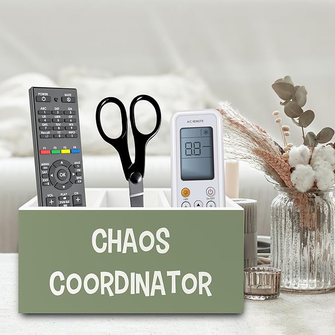 XPH Chaos Coordinator Green Pen Pencil Holder Organizer for Desk, Thank You Gifts for Women Men Coworkers Boss Leader Manager, Appreciation Gifts Wooden Box Sign for Office Tabletop Decorations