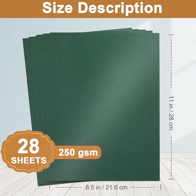 Silunkia 28 Sheets Christmas Green Shimmer Cardstock 8.5 x 11 Craft Paper, 92lb Premium Paper Card Stock for DIY Cards Making, Anniversaries, Wedding Invitations, Greeting Cards