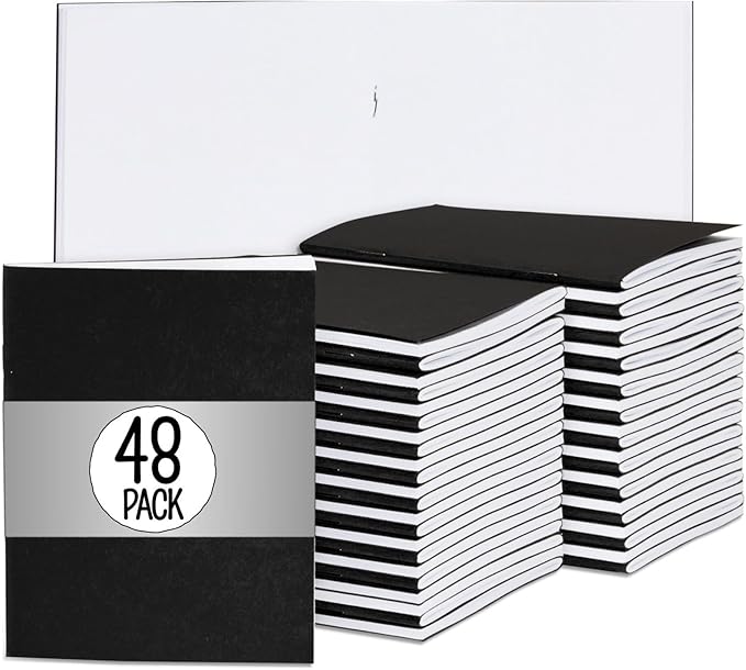 Paper Junkie 48 Pack Unlined Pocket Size Notebook, Black Blank Books for Kids To Write Stories Bulk Set, Mini Journals for Office, Classroom, and Travel Use (4.25 x 5.5 In)